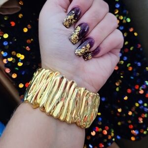 Vintage Brutalist Avant Garde Textured Gold Cuff Bracelet